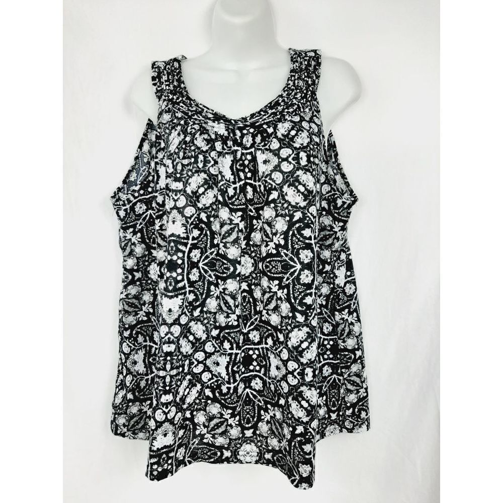 Kim Rogers black floral sleeveless babydoll sz 1X blouse